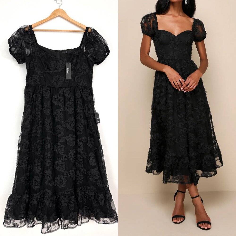 Lulu's Black Lace Midi Dress